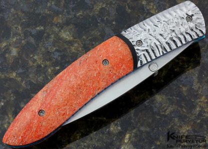 Kelly Carlson Custom Knife Textured Steel & Red Coral Linerlock - Image 3