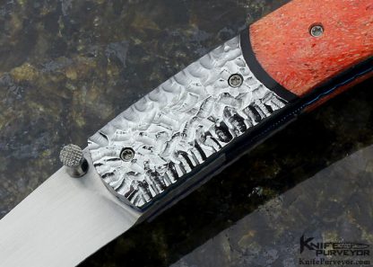 Kelly Carlson Custom Knife Textured Steel & Red Coral Linerlock 6716