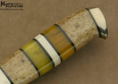 Butch Beaver Custom Knife Polished 440-C with Oosic, and Amber Fixed Blade - Image 3