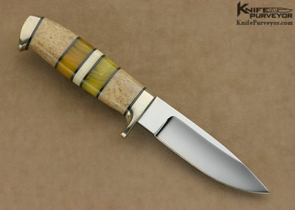 Butch Beaver Custom Knife Polished 440-C with Oosic, and Amber Fixed Blade - Image 4