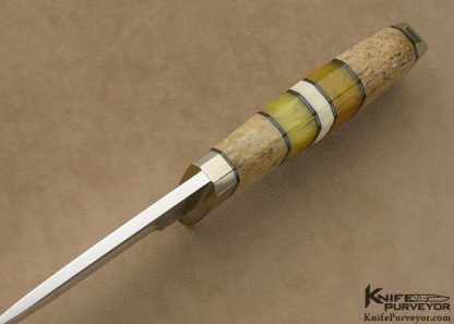 Butch Beaver Custom Knife Polished 440-C with Oosic, and Amber Fixed Blade - Image 5