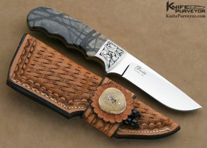 D'Holder Custom Knives Pat Holder Engraved Picasso Marble Drop Point Finger Grooved Hunter - Image 3