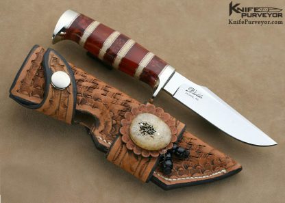 D' Holder Custom Knife Clip Blade "My Knife Jr." Dyed Burl with Oosic and Strawberry Amber - Image 3