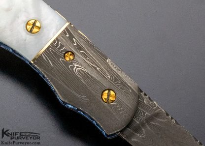 Dale Reif Custom Knife Damascus, Titanium and Mother of Pearl Auto Linerlock (Featured in a Video) - Image 5