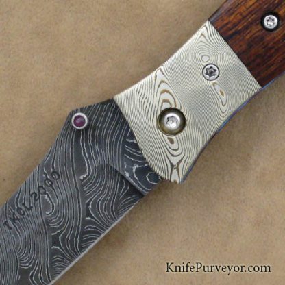 Dale Reif Custom Knife Desert Ironwood Damascus & Mokume Linerlock - Image 2