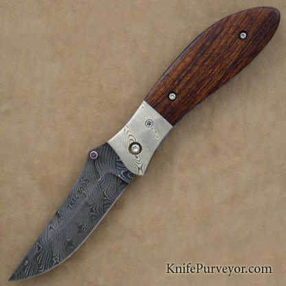 Dale Reif Custom Knife Desert Ironwood Damascus & Mokume Linerlock