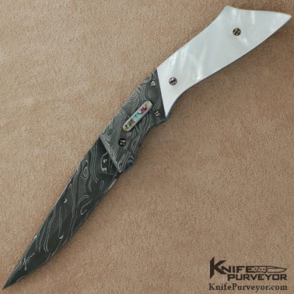 Dale Reif Custom Knife Mother of Pearl & Damascus Automatic Linerlock