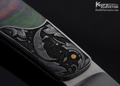 Jack Busfield Custom Knife Black Lip Pearl Lockback "Stars" Dan Wilkenson Engraved Black Lip Tahitian Pearl Shell w/ Gold - Image 4