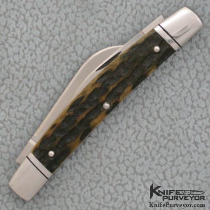 Dan Burke Custom Knife 2-Bladed Green Jigged Bone Slip Joint - Image 3
