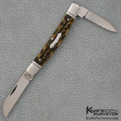 Dan Burke Custom Knife 2-Bladed Green Jigged Bone Slip Joint