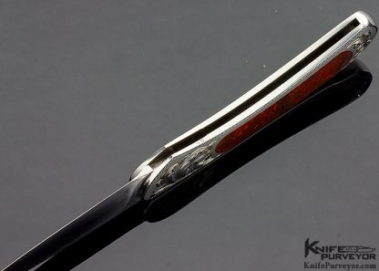 Steve Hoel Custom Knife Small Drop Point Lockback Engraved by Daniele Pozzi Interframe with Fossil Dinosaur Bone - Image 5