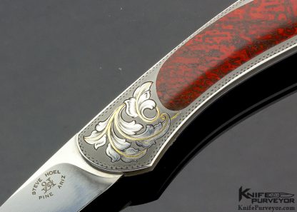 Steve Hoel Custom Knife Small Drop Point Lockback Engraved by Daniele Pozzi Interframe with Fossil Dinosaur Bone - Image 2