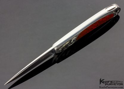 Steve Hoel Custom Knife Small Drop Point Lockback Engraved by Daniele Pozzi Interframe with Fossil Dinosaur Bone - Image 4