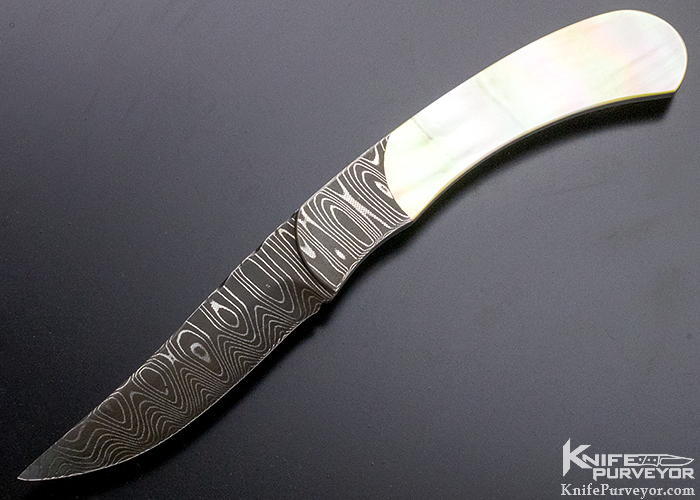 Darrel Ralph Custom Knife South Sea Gold Lip Pearl & Damascus Fixed Blade 9066