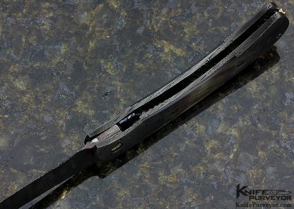 Darrel Ralph Custom Knife DDR Damascus & Black Lip Pearl Shell Automatic Linerlock with File Worked 18K Gold Spine - Image 5