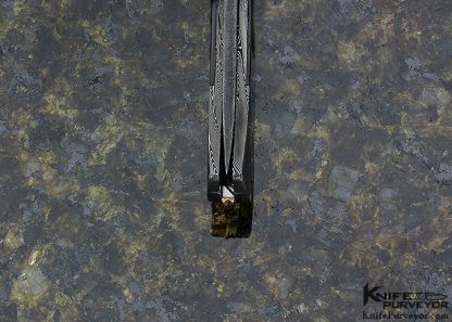 Darrel Ralph Custom Knife DDR Damascus & Black Lip Pearl Shell Automatic Linerlock with File Worked 18K Gold Spine - Image 6