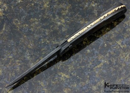 Darrel Ralph Custom Knife DDR Damascus & Black Lip Pearl Shell Automatic Linerlock with File Worked 18K Gold Spine - Image 4