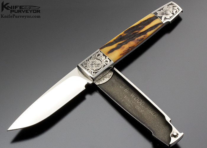 Barry Wood Custom Knife Engraved by Dave Lark Stag Funny Folder Knife