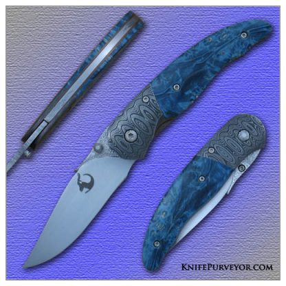 David Broadwell's Custom Knife: Limited Edition Springbok Series Blue Dyed California Buckeye Burl Linerlock Impala Numbered 22 of 25