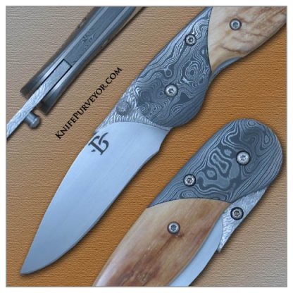David Broadwell's Custom Knife: "Lido" Linerlock with Damascus Bolsters - Image 2