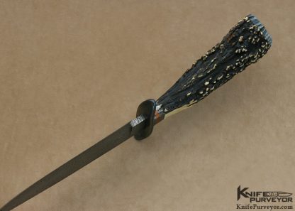 Dave Lisch Custom Knife Sole Authorship "Feather" Damascus & Popcorn Stag Hunter - Image 7