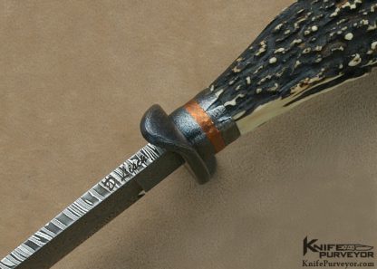 Dave Lisch Custom Knife Sole Authorship "Feather" Damascus & Popcorn Stag Hunter - Image 6