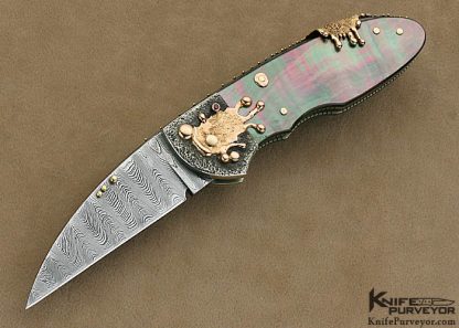 Dellana Custom Knife 2011 AKI Sole Authorship Damascus and Black Lip Tahitian Pearl Shell Lockback