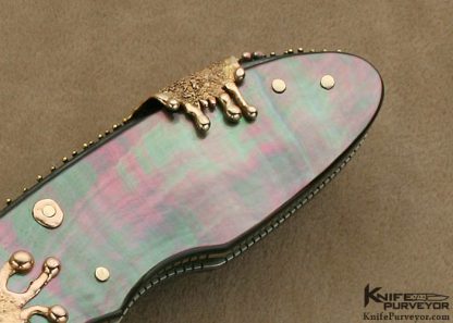 Dellana Custom Knife 2011 AKI Sole Authorship Damascus and Black Lip Tahitian Pearl Shell Lockback - Image 3