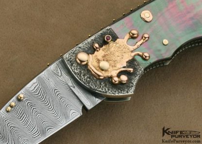 Dellana Custom Knife 2011 AKI Sole Authorship Damascus and Black Lip Tahitian Pearl Shell Lockback - Image 2