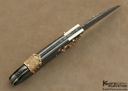 Dellana Custom Knife 2011 AKI Sole Authorship Damascus and Black Lip Tahitian Pearl Shell Lockback - Image 5