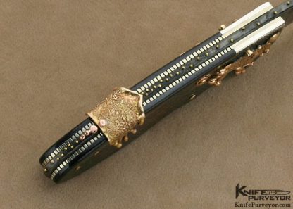 Dellana Custom Knife 2011 AKI Sole Authorship Damascus and Black Lip Tahitian Pearl Shell Lockback - Image 6