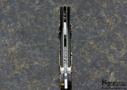 Dellana Custom Knife "In The Black" Sole Authorship Ladder Pattern Damascus 14K Gold "Meltdown" with Edwards Black Jade & Diamonds - Image 6