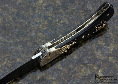 Dellana Custom Knife "In The Black" Sole Authorship Ladder Pattern Damascus 14K Gold "Meltdown" with Edwards Black Jade & Diamonds - Image 5