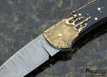 Dellana Custom Knife "In The Black" Sole Authorship Ladder Pattern Damascus 14K Gold "Meltdown" with Edwards Black Jade & Diamonds - Image 2