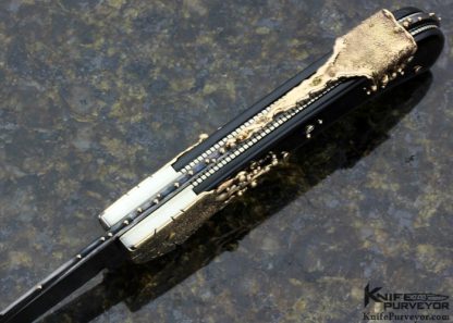 Dellana Custom Knife "In The Black" Sole Authorship Ladder Pattern Damascus 14K Gold "Meltdown" with Edwards Black Jade & Diamonds - Image 4