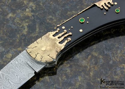 Dellana Custom Knife "Black Magic" Sole Authorship Ladder Pattern Damascus 14K Gold "Meltdown" with Edwards Black Jade & Diamonds - Image 2