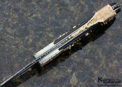 Dellana Custom Knife "Black Magic" Sole Authorship Ladder Pattern Damascus 14K Gold "Meltdown" with Edwards Black Jade & Diamonds - Image 4
