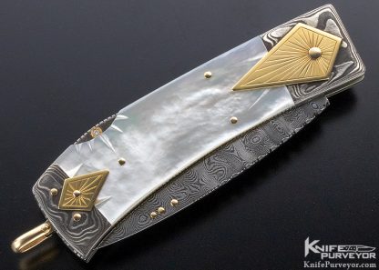 Dellana Custom Knife "To The Point" 14Kt and 18Kt Gold Highlights with Mother of Pearl & Damascus Lockback - Image 3