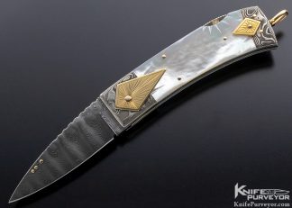 Dellana Custom Knife "To The Point" Mother of Pearl & Damascus Lockback Featured in David Darom's Custom Folding Knives Book pg 102