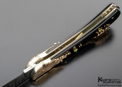 Dellana Custom Knife "Black Magic" Sole Authorship Ladder Pattern Damascus 14K Gold "Meltdown" with Edwards Black Jade & Diamonds - Image 8