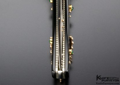 Dellana Custom Knife "Black Magic" Sole Authorship Ladder Pattern Damascus 14K Gold "Meltdown" with Edwards Black Jade & Diamonds - Image 9