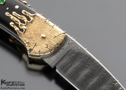 Dellana Custom Knife "Black Magic" Sole Authorship Ladder Pattern Damascus 14K Gold "Meltdown" with Edwards Black Jade & Diamonds - Image 4