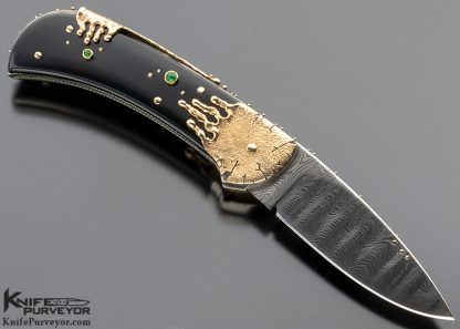 Dellana Custom Knife "Black Magic" Sole Authorship Ladder Pattern Damascus 14K Gold "Meltdown" with Edwards Black Jade & Diamonds - Image 3