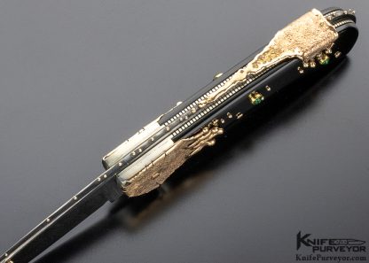 Dellana Custom Knife "Black Magic" Sole Authorship Ladder Pattern Damascus 14K Gold "Meltdown" with Edwards Black Jade & Diamonds - Image 7