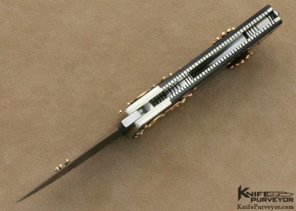 Dellana Custom Knife Minor Meltdown Sole Authorship Damascus Black Lip Pearl Gold Lockback - Image 7