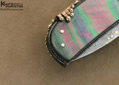 Dellana Custom Knife Minor Meltdown Sole Authorship Damascus Black Lip Pearl Gold Lockback - Image 5