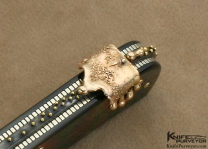 Dellana Custom Knife Minor Meltdown Sole Authorship Damascus Black Lip Pearl Gold Lockback - Image 8