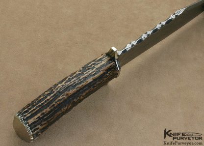 Dennis DesJardins Custom Knife Sole Authorship Damascus & Stag Bowie - Image 4