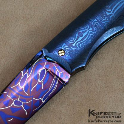 Deryk Munroe Custom Knife Blued Damascus Linerlock - Image 2