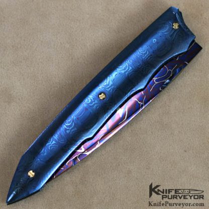 Deryk Munroe Custom Knife Blued Damascus Linerlock - Image 3